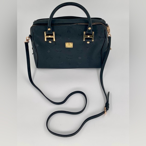 EUC MCM Black Visetos Nylon & Leather Boston Style Satchel Bag - Picture 6 of 15